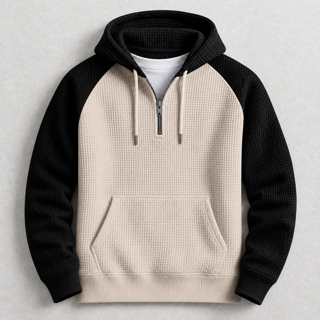 Roman - Men's Waffle-Knit Raglan Hoodie with Half-Zip