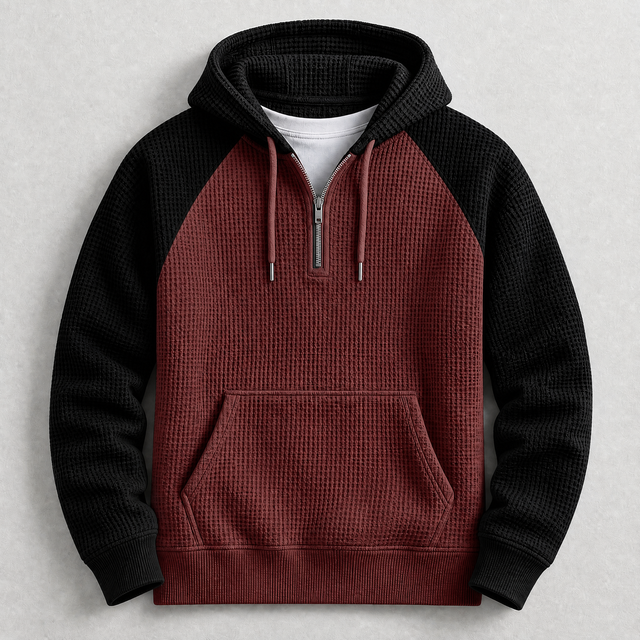 Roman - Men's Waffle-Knit Raglan Hoodie with Half-Zip