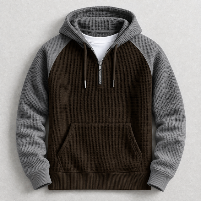 Roman - Men's Waffle-Knit Raglan Hoodie with Half-Zip