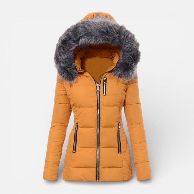 Sabrina - Women's Quilted Puffer Jacket with Faux Fur Hood