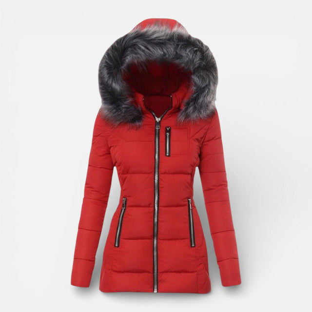 Sabrina - Women's Quilted Puffer Jacket with Faux Fur Hood