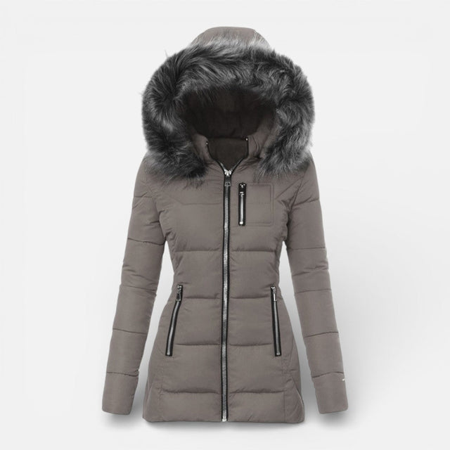 Sabrina - Women's Quilted Puffer Jacket with Faux Fur Hood