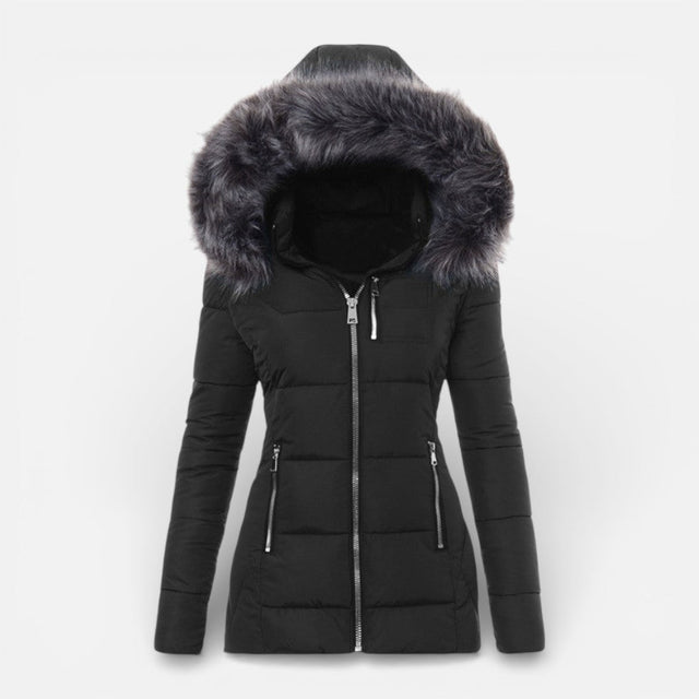 Sabrina - Women's Quilted Puffer Jacket with Faux Fur Hood