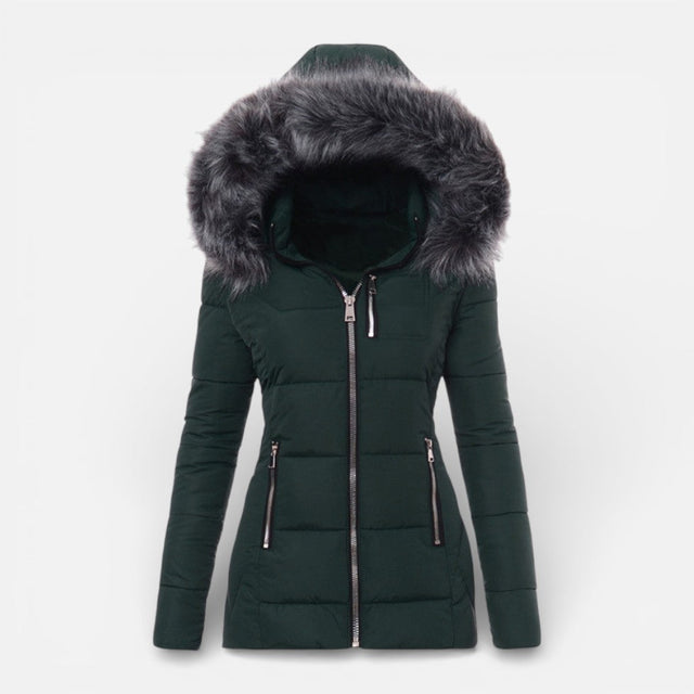 Sabrina - Women's Quilted Puffer Jacket with Faux Fur Hood