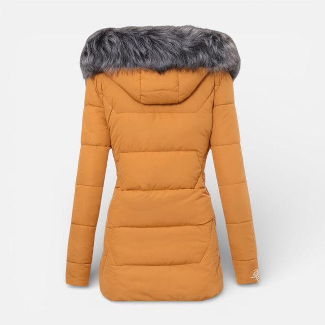 Sabrina - Women's Quilted Puffer Jacket with Faux Fur Hood