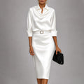 Shantal - Women's Draped Cowl Neck Satin Midi Dress