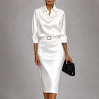 Shantal - Women's Draped Cowl Neck Satin Midi Dress