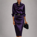 Shantal - Women's Draped Cowl Neck Satin Midi Dress