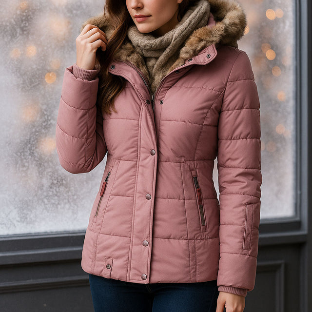 Tanya - Women's Quilted Puffer Jacket with Faux-Fur Hood