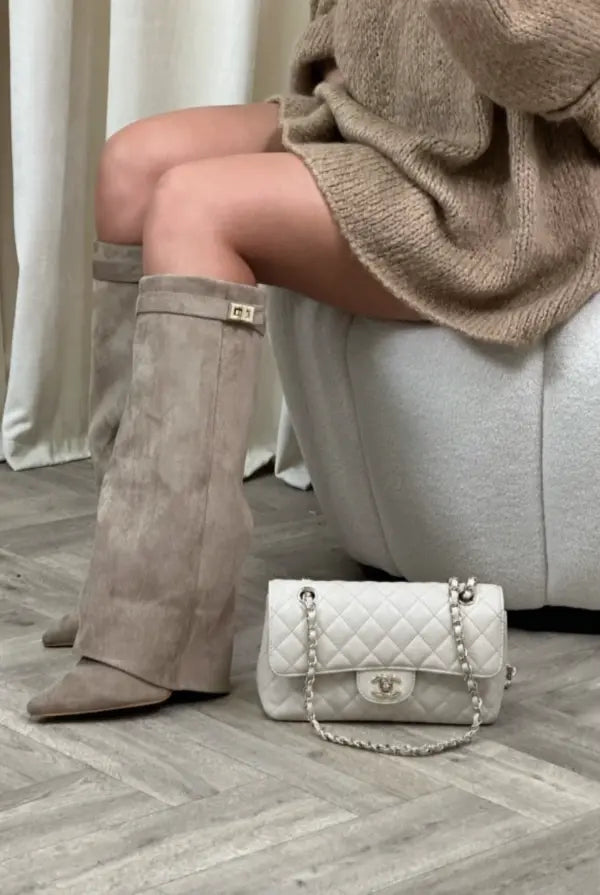 Tatiana - Women's Suede Knee-High Boots with Buckle Strap