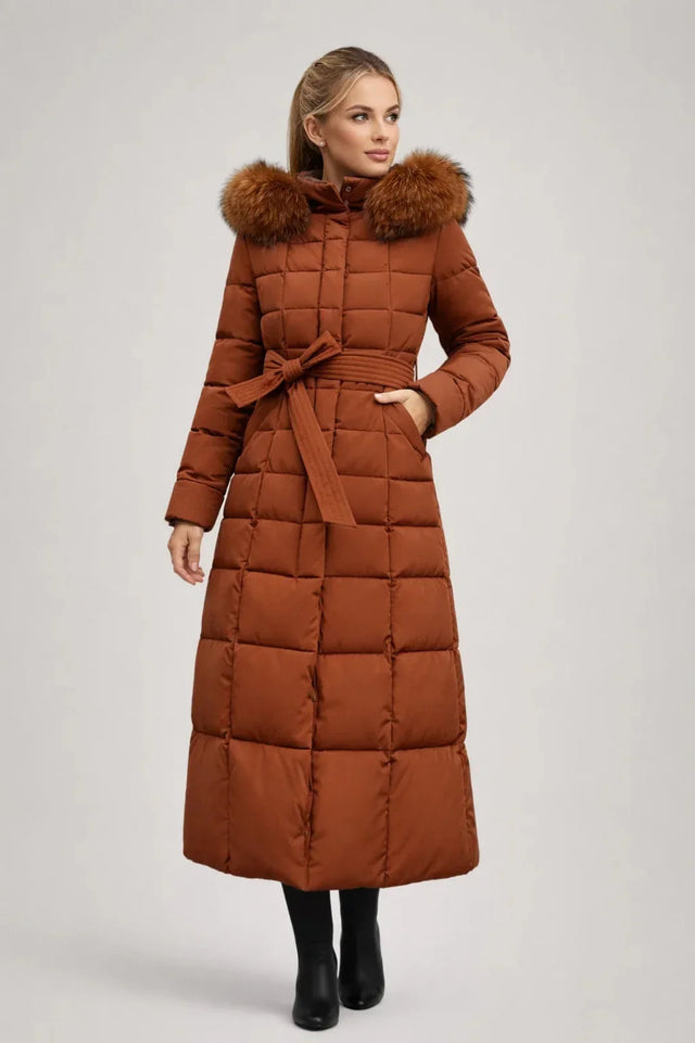 Thea - Women's Quilted Puffer Coat with Faux Fur Hood