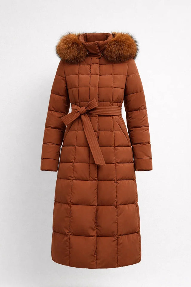 Thea - Women's Quilted Puffer Coat with Faux Fur Hood
