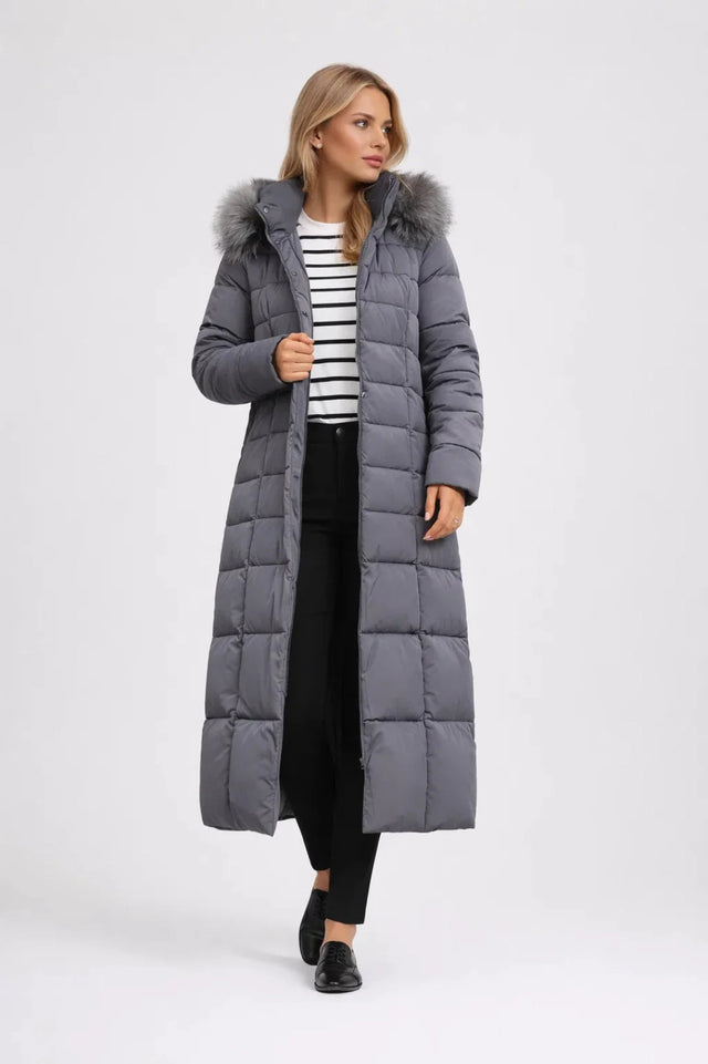 Thea - Women's Quilted Puffer Coat with Faux Fur Hood